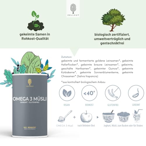gekeimtes OMEGA-3 Müsli • 100% Rohkost • Basisch • reicht an Omega-3 • glutenfrei • vegan • Bio