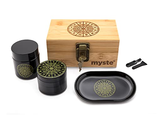 MYSTE ZODIAC Stash Box z akcesoriami, duży młynek 63 mm, bezzapachowy zestaw, pudełko do przechowywania Combo Kit zamykane, z młynkiem, zestaw do zwijania