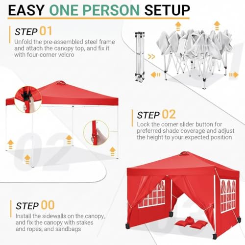 Image of PERGOLA Design 10x10 Heavy Duty 30KG Canopy Tent with Window Side Walls & Curtains | Premium Waterproof Pop Up Gazebo Outdoor Portable Event Shelter for Garden, Terrace & Parties (Red)