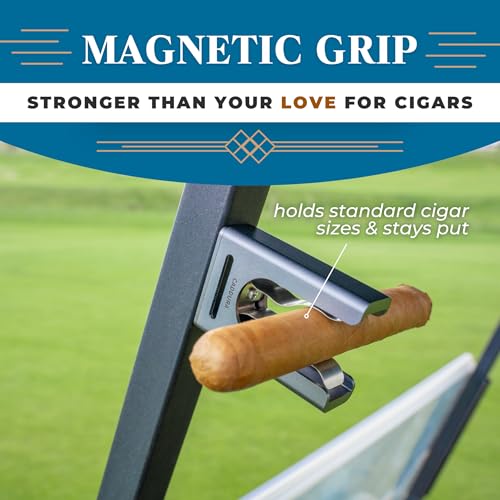 Magnetic Cigar Holder - Ultimate Golf Accessory for Cigar Lovers, Sturdy Aluminum Alloy & Stainless Steel, Fits Golf Carts, Beach Chairs, Fishing Rods - Secure Magnetic Grip, Hook & Loop Strap