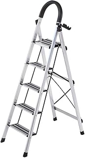 Ladder Step Ladders 5 Step Ladder Portable Aluminum Stepladders Folding Step Stool Ladder with Sponge Handgrip and Tool Holder for Home 5ft(Ladder B)