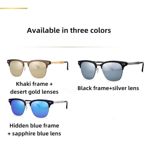 Image of Metal Polarized Sunglasses Men Semi Rimless Frame Wayfarer Sun Glasses Horn Rimmed Shades Driving UV Blocking