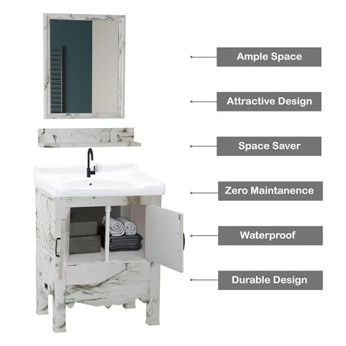 Image of WASSMIST Floor Mounted Bathroom Vanity | Modern Floor Standing Basin Cabinet for Bathroom | Thermoplastic Cabinet (Cream)