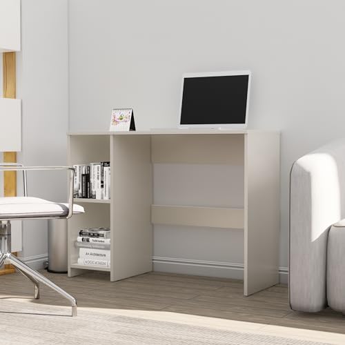 Image of Bniture Wooden Study Table for Home | Engineered Wood Study Table with 2 Storage Shelf | Multi Purpose Computer Desk for Writing & Study | Laptop Table for Study Room & Office | Frosty White