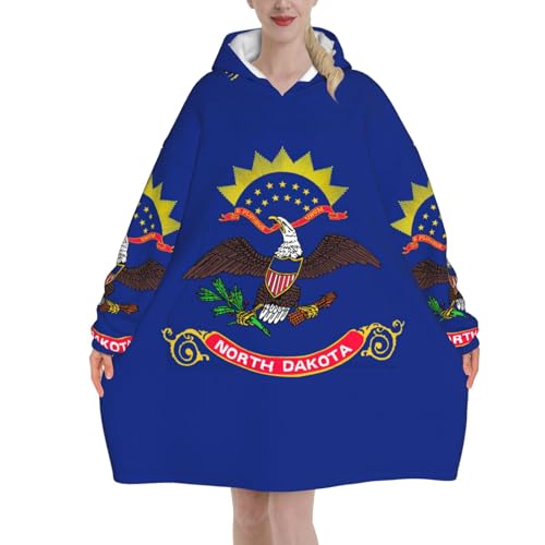 Couverture à capuche en flanelle premium motif Dakota du Nord finitions luxe