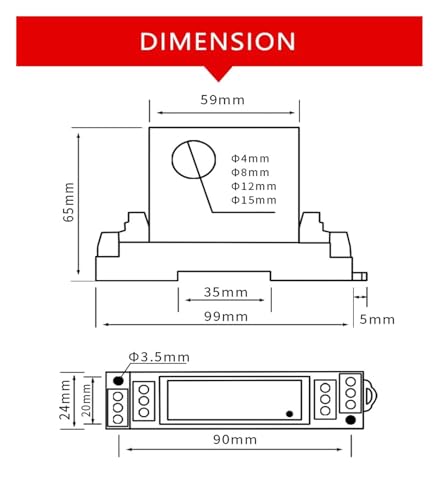 Sensor corriente CC con núcleo pasante de 12mm y salida analógica de 0-5V 6