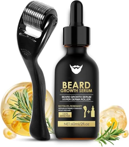 BloomBelle Beard Growth Serum with Derma Roller for Hair, Beard, Biotin Beard Growth Kit, Beard Roller, Rosemary Oil Beard Growth Oil, Rapid Growth & Thickening, Beard Grooming Kit For Men