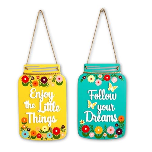 Image of GiftOday Enjoy The Little Things Wall Hanging | Wooden Wall Art | Size 7.5 x 12 Inch | Decorative Item for Living Room, Bedroom, Kitchen Decor | Perfect For Home Decor and Gift Idea| Set of 2