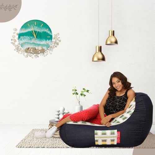 Image of Style Homez Urban Design Denim Canvas Ikat Printed Bean Bag XXL Size Filled with Beans Fillers