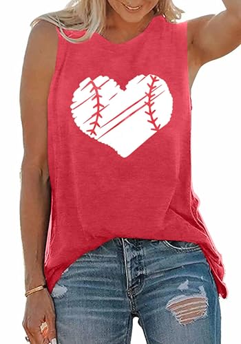 TAOHONG Baseball Tank Top Women Heart Print Baseball Tanks Cute Workout Graphic Casual Summer Sleeveless Shirt Vest Top Red