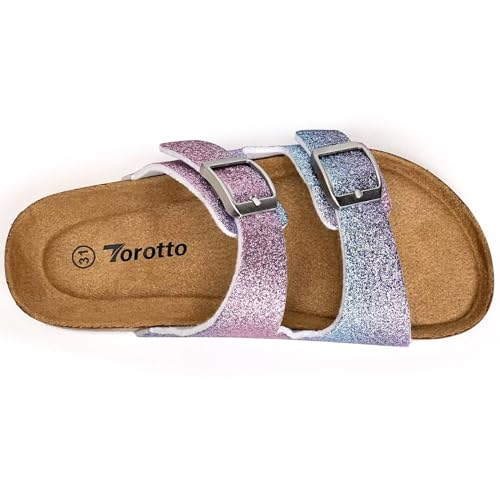 Image of Torotto Kids Sandals Boys Girls Slide Summer Non-slip Cork Glitter Toddler Slippers with Adjustable Straps for Indoor & Outdoor