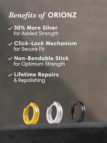 Image of ORIONZ Hoop Earrings for Men & Boys (1 Piece) - 925 Sterling Silver - Gift for Birthday Anniversary - 18k Gold Plated Jewellery - Men Fashion