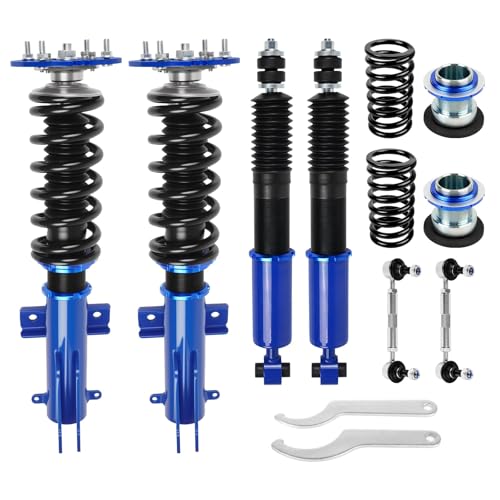 Upgrade Adjustable Coilovers Compatible with Ford Mustang 2005-2014 High Poundage Coil Spring Absorber Struts Suspension Lowering Kit Blue