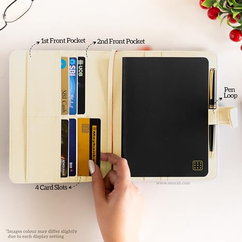 Image of NEORAH - B6 Notebook SLEEVE with SNAP Button + Dotgrid JOURNAL | Faux Leather Sleeve + Penloop | 2 Front 1 Back compartment | 6 Card Slots - AFTERGLOW