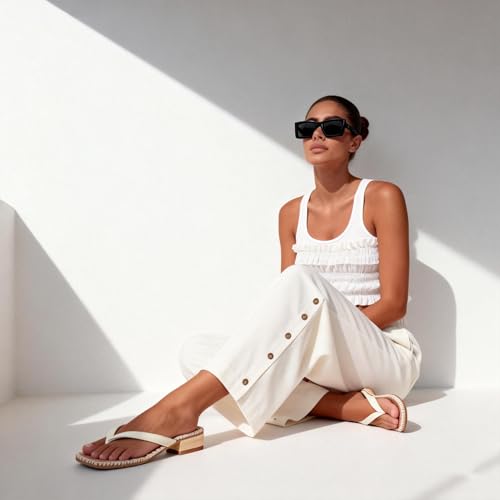Image of DOEYG Raffia Heels Sandals Summer Beach Flip Flops Heels Square Open Toe Heeled Sandals Dressy Comfortable Slip on Thong Sandal