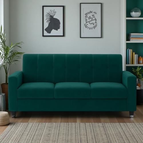 Image of FURNY Asano 3 Seater Fabric Sofa Set (Greenish Teal) | Durable Comfort | Modern Design | Ideal for Living Room