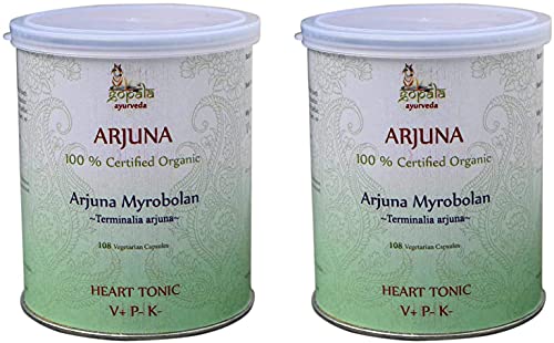 ARJUNA Capsules (USDA Certified Organic) Ayurvedic Herb Terminalia arjuna - 108 Vcaps of 500mg Each (Pack of 2)