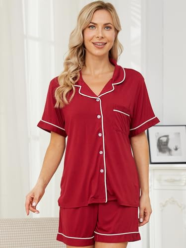 Image of Womens Pajama Sets Short Sleeve Sleepwear Soft Button Down Nightwear Lounge Pj Set XS-XXL