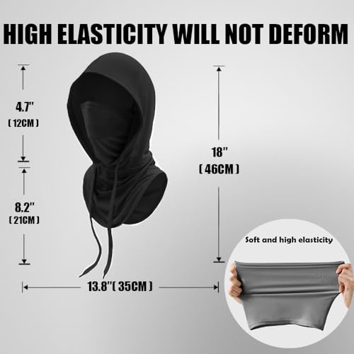 Sun UV Protective Balaclava Hood Mask Breathable Full Head Mask Face Cover for Men & Women Motorcycle Cycling Fishing (US, Alpha, One Size, Black)