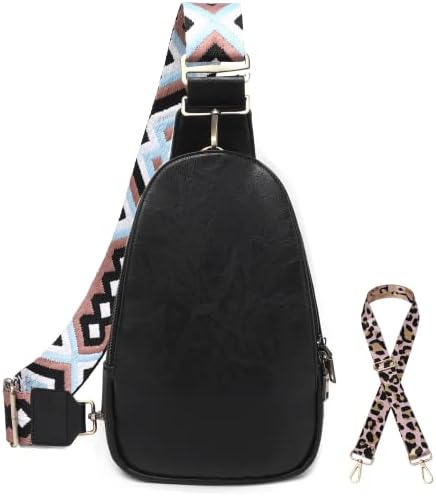 WSRYDJDL Women Chest Bag Sling Bag Small Crossbody PU Leather Satchel Daypack Shoulder backpack for traveling hiking Cycling (Black)