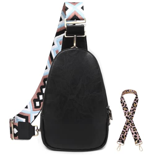 Wsrydjdl Women Chest Bag Sling Bag Small Crossbody Pu Leather Satchel Daypack Shoulder Backpack For Traveling Hiking Cycling (Black) #TOP25