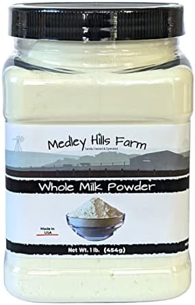Whole milk powder By Medley Hills Farm in Reusable Container 1 lb. - Great dry milk powder for baking - whole powdered milk - Product of USA