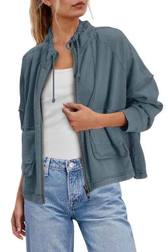 Panadila Womens Oversized Zip Up Jacket Fall Lightweight Jackets Casual Hoodies Sweatshirt Jackets Coat with Pockets