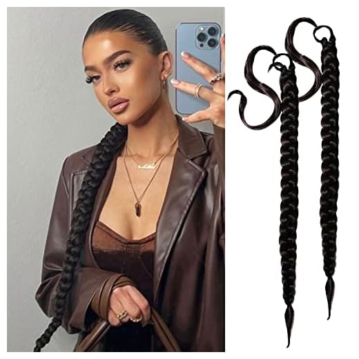2 Pcs 30zoll Black Braid Extensions Pferdeschwanz Verlängerung mit Haargummi 76cm Lange Geflochtener Ponytail Verlängerung Natürliches Haarverlängerung Synthetisches Zopf Haarteil für Damen
