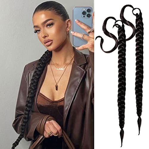 2 Packs Black Long Braided Ponytail Extension For Black Women Soft Synthetic Hair Piece For Women...