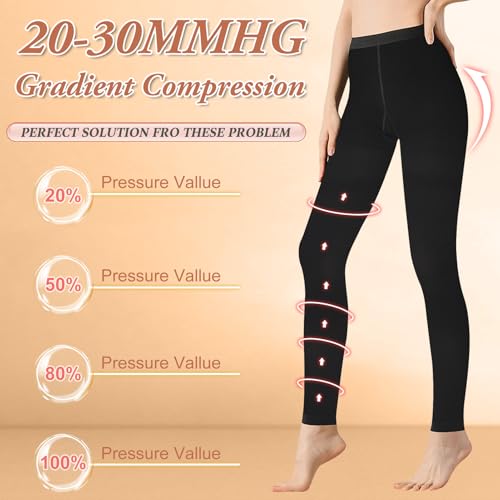 2 pairs medical compression pantyhose for women 20-30mmhg graduated support tight pants opaque footless