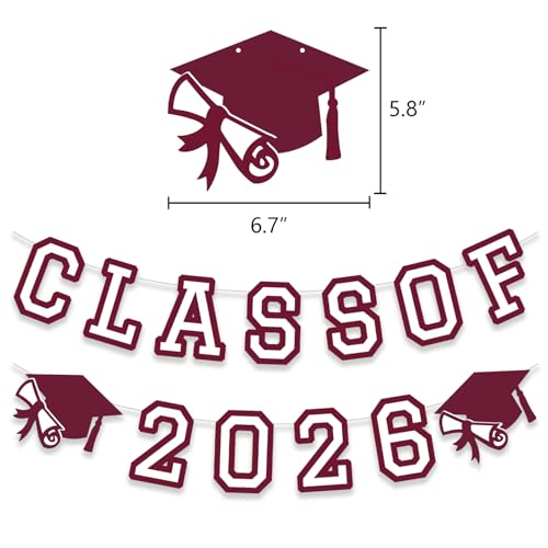 Image of Class of 2026 Graduation Banner University College Grad Garland Decoration Party Supplies High School Colors Maroon White