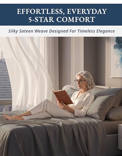 100% Egyptian Cotton King Sheet Set – Naturally Cooling & Breathable Sateen 4 Piece King Sheets, Authentic Long-Staple Cotton for Lasting Softness, Snug Fit 15" Deep Pocket Fitted - Charcoal - Image 5