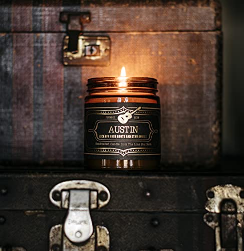 Jackson Vaughn Scented Texas Candle, Austin - Scents of Patchouli, Prairie Grass, Mexican Amber - 9oz Jar - 40 Hour Burn Time