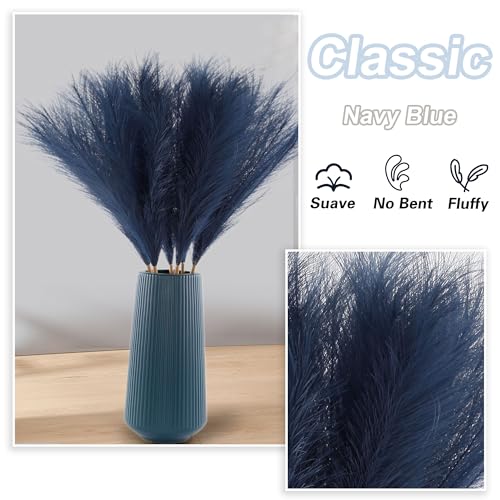 Acfruits Navy Blue Faux Pampas Grass Large Fluffy 27.6Inch Tall, 6Pcs Artificial Fake Flower Boho Decor Bulrush Reed Grass for Vase Filler Farmhouse Home Wedding Decor — view 3