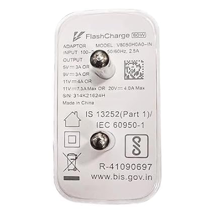 Image of Charger Original 80W Flash Charger Adapter USB -A Compatible for Vivo X80 Pro,X80,V29 Pro /V29 /V29e,V27 pro 5G /V27 /V27e, V25 Pro 5G /V25 /V25e, Iqoo Neo 6 /6Se /7 /Z7 /Z7x 5G (Only Adapter)(DP214)