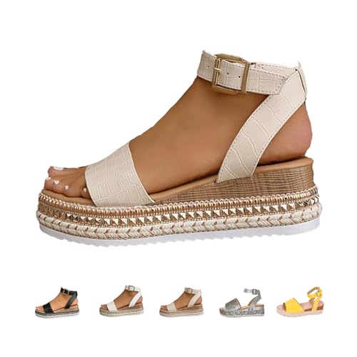 Women's Espadrilles Flatform Sandals Topic Open Toe Buckles Ankle Strap Studded Summer Lightweight Comfy Casual Wedges