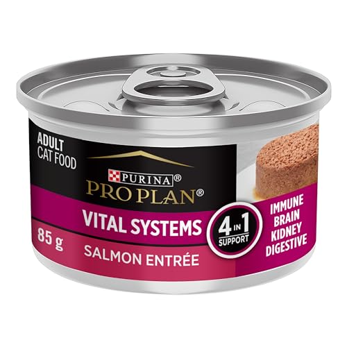 Purina Pro Plan Vital Systems Salmon Wet Cat Food Pate 4-in-1 Brain, Kidney, Digestive and Immune Formula - (Pack of 24) 3 oz. Cans