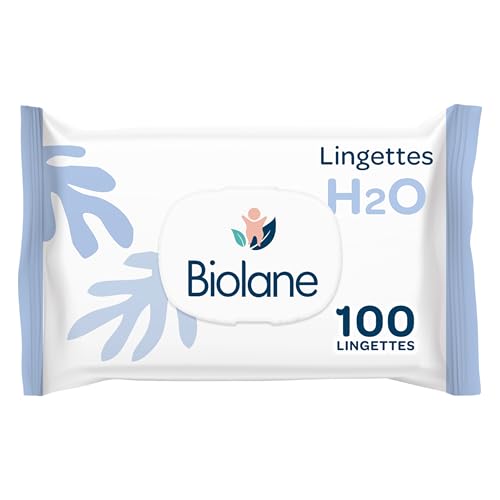 BIOLANE - Lingettes bébé à l'eau - Paquet de 100 Lingettes - Format conçu pour durer - Nettoyage doux et efficace - Dès la naissance - 99% d'origine naturelle