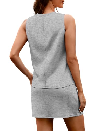 Image of WIHOLL Two Piece Skirt Sets for Women Summer Vacation Outfits Tennis Skirt Crew Neck Top Versatile Lounge Sets