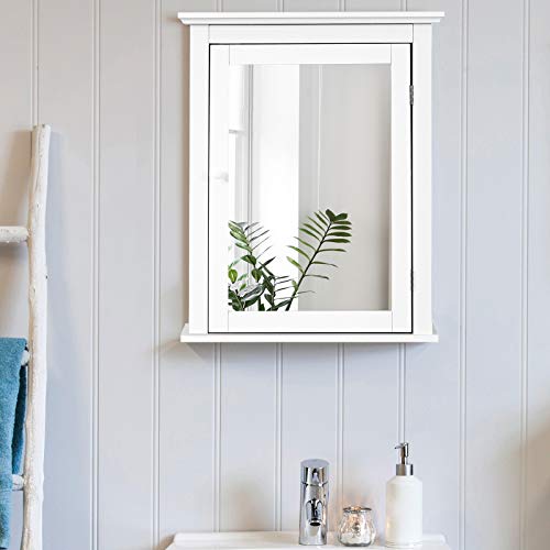 GIANTEX Armario de Baño con Espejo, Armario de Pared con Estante Ajustable y Puerta con Espejo, 56 x 19 x 69,5 cm, Gabinete Colgante para Baño, Entrada (Blanco) - imagen 2