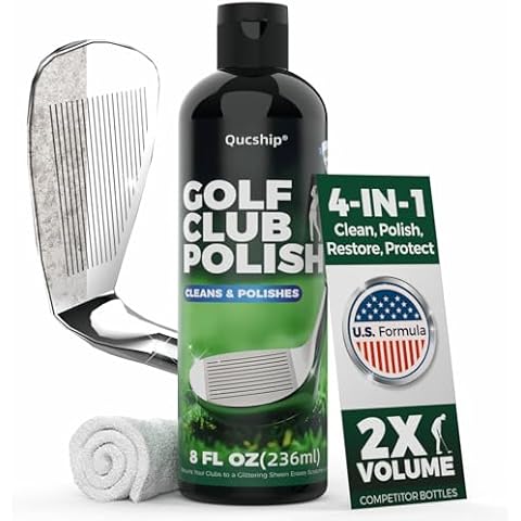 Qucship 8oz Golf Club Polish with Towel, 4-in-1 Golf Club Polishing kit - Easy to Use Golf Club Cleaner and Scratch Remover, Long Lasting Golf Club Polish for Metal, Zinc, Aluminum & Steel Clubs Cover