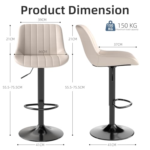 Image of Youhauchair Adjustable Faux Leather Bar Stools Set of 3, Beige1