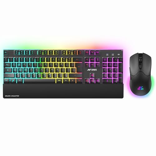 Ant Esports KM500W Pro Wireless Gaming Keyboard Mouse Combo, Rechargeable 104 Key LED Light Up Keyboard Ergonomic Wireless Gaming Mouse, Backlit Mouse Keyboard for Xbox PS5 PS4 PC Laptop view 1