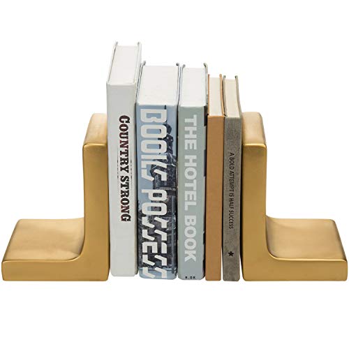 MyGift Modern Gold Concrete Office Bookshelf Decor Bookends for Heavy Book and Textbooks, Desktop...