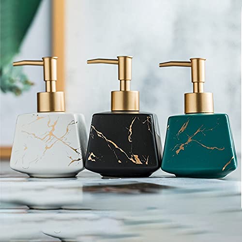 Image of Luxury Ceramic Soap Dispenser (Luxe Black) - 300 ml Matte Glazed with Gold Marbling Triangular Refillable Lotion & Handwash Pump Bottle for Bathroom, Kitchen Sink & Wash Basin Decor