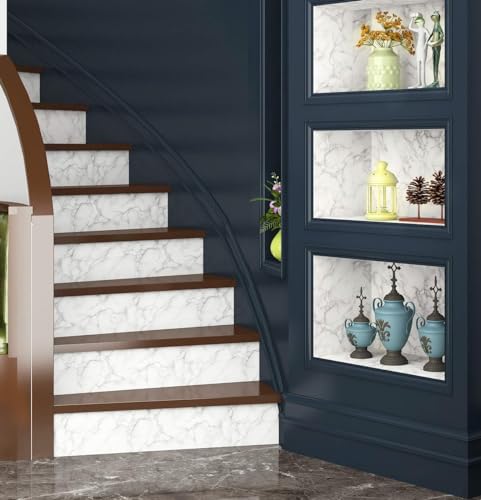 Image of SUNBIRD Matte Marble Wall Paper Granite White /Grey Kitchen Countertop Cabinet Furniture Refurbishment Thick Removable Wallpaper Peel and Stick Vinyl Roll (2 Feet x 4 Feet, Marble)
