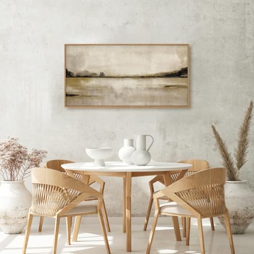 Image of KAIRNE Neutral Abstract Landscape Framed Canvas Wall Art Set, Retro Mountain Lake Wall Decor, Vintage Tan Scenery Art Prints, Modern Nature Artwork for Living Room,Bedroom,Farmhouse,Office-40 x20 x1
