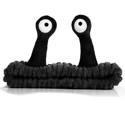 WLLHYF Spa Headband Facial Makeup Head Band Microfiber Soft Coral Fleece Head Wraps Snail Cartoon Cute Hair Accessories Elastic Skincare Hair Band for Women Girls Washing Face Beauty (Black)