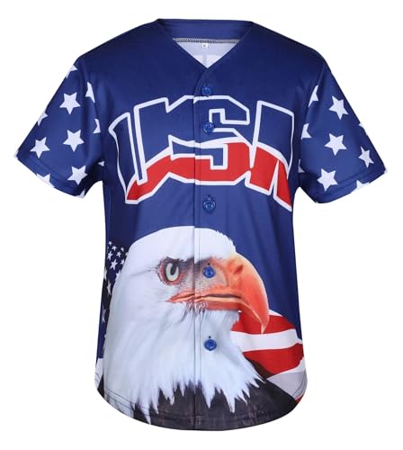 Image of Kids American Flag Patriotic USA Baseball Jerseys Statue of Liberty USA Eagle Sports Shirt & Shorts Outfits