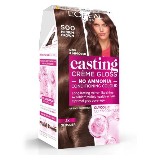LOréal Paris Casting Crème Gloss Hair Dye Semi-Permanent Ammonia-Free Formula & Honey-Infused Conditioner Glossy Finish Colour for Up to 28 Shampoos Colour: 500 Medium Brown